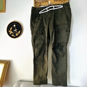 White House Black Market Olive Cropped Embroidered Cargo Pants